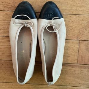 Chanel ballet flats two tone nude beige and black